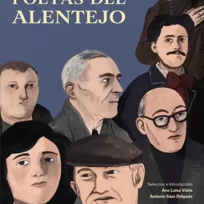 Book cover of POETAS DEL ALENTEJO with illustrated portraits and text