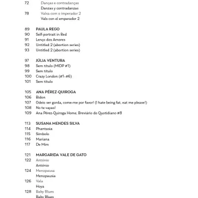 List of artwork titles and artist names with page numbers in multiple languages