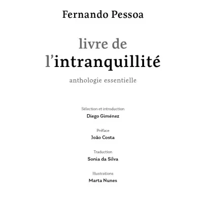 Book title page with text Fernando Pessoa livre de l'intranquillité and credits in black font on white background