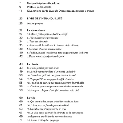 Table of contents page in French with chapter titles and page numbers