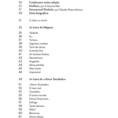 Table of contents page in Portuguese with chapters and page numbers