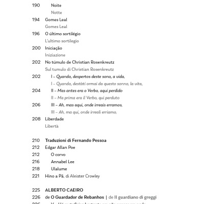 Página de livro com tabela de conteúdos em português e italiano