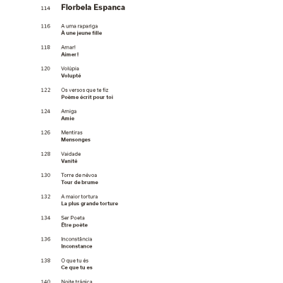 Página de livro com poemas bilíngues em português e francês