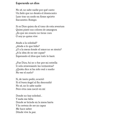 Page from a book with Spanish poem titled Esperando un dios