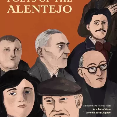 Book cover titled POETS OF THE ALENTEJO with illustrated portraits of several people