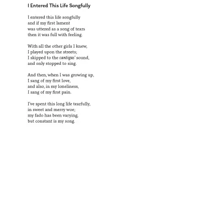 Book page with poem titled I Entered This Life Songfully