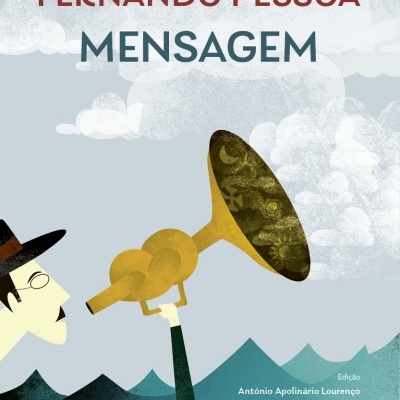 Capa do livro Mensagem de Fernando Pessoa com ilustração de homem e trompete