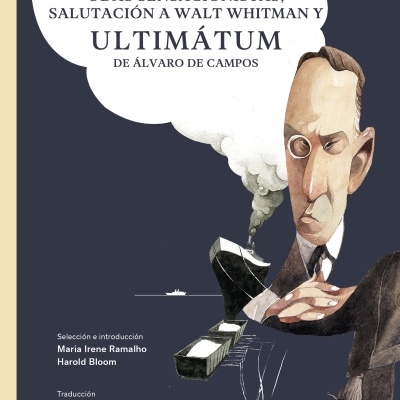 Capa de livro com ilustração de homem, navio e fumaça, textos em espanhol e português.