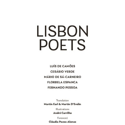 Capa de livro com título Lisbon Poets e nomes de poetas em preto sobre fundo branco