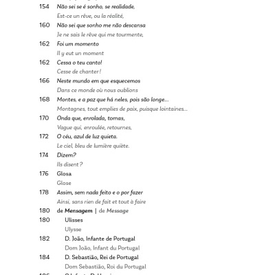 Página impressa com texto em português e francês de poemas numerados