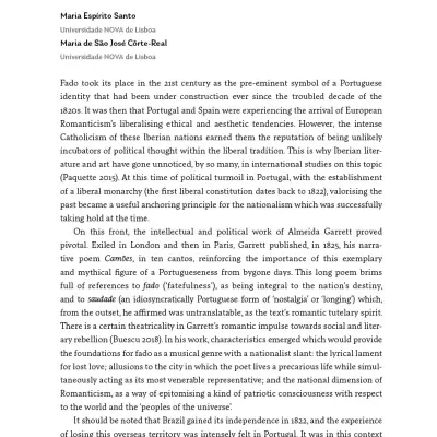 Academic article titled WRITERLY VOICES: FADO IN A FEMININE KEY by Maria Espírito Santo and Maria de São José Côrte-Real
