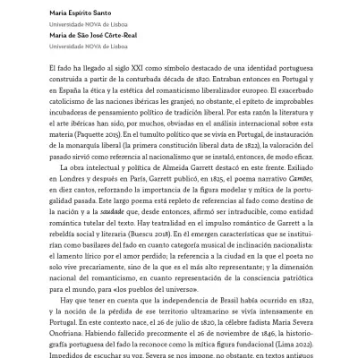 Page of a book with Spanish text about Fado music titled VOCES QUE ESCRIBEN: FADO EN FEMENINO