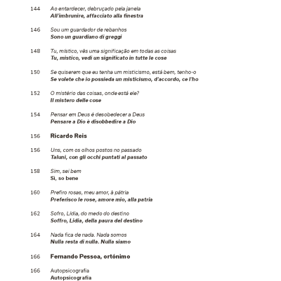 Página de livro com texto em português e italiano com títulos e numeração.