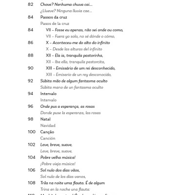 Página de texto impresso em português e espanhol com títulos e números