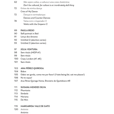 Page with a bilingual text list of titles and authors in black font on white background