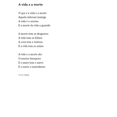 Printed poem titled A vida e a morte in Portuguese with date 11-11-1903 and page number 31.