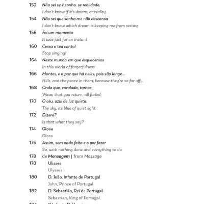 Página de livro com texto bilíngue em português e inglês, linhas numeradas de 150 a 184.