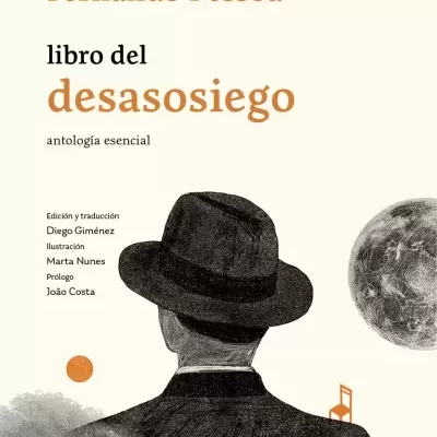 Capa de livro libro del desasosiego com figura masculina de costas e elementos gráficos