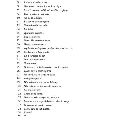 Página de texto em português com linha numeradas de 74 a 111 mostrando poema ou texto em verso.