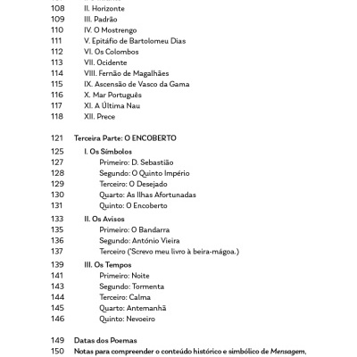 Página de índice de livro com títulos e números de página em português