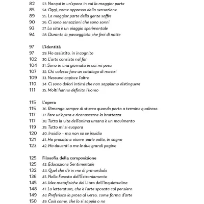 Printed Italian table of contents with numbered sections and titles on white page