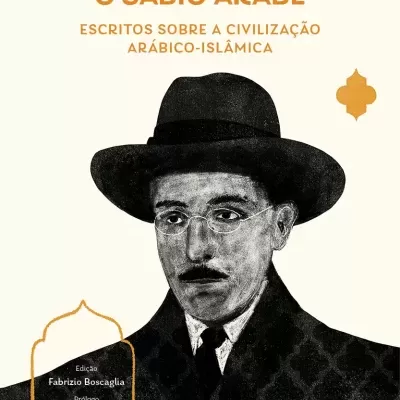 Book cover with illustrated portrait and Portuguese text