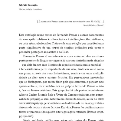 Text page titled 'A ALMA ÁRABE DE FERNANDO PESSOA' with author's name and paragraphs in Portuguese.