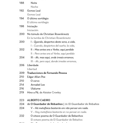 Página de índice de livro com títulos de poemas e autores em português.