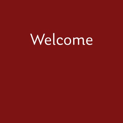 Texto 'Welcome' em fundo vermelho escuro