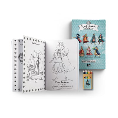 Conjunto de livro para colorir histórico e lápis de cor