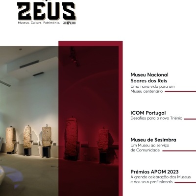 Folheto ou revista da ZEUS sobre museus com artefactos e textos informativos