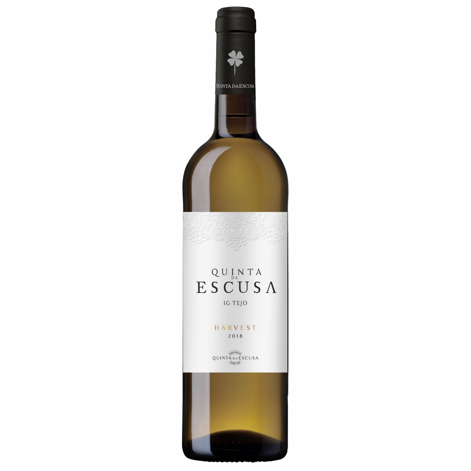 Garrafa de vinho branco Quinta Escusa com rótulo branco