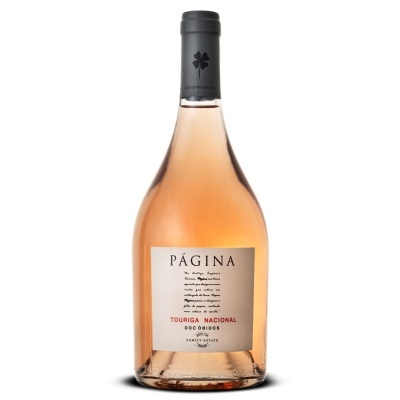 Garrafa de vinho rosé Página Touriga Nacional com rótulo branco e rolha preta