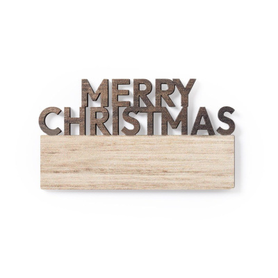Decoração em madeira com texto MERRY CHRISTMAS