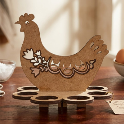Suporte para ovos em forma de galinha em madeira