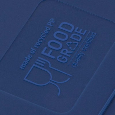 Plástico azul com relevo FOOD GRADE e texto de certificação