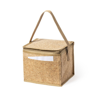 Bolsa térmica bege com alça e bolso frontal