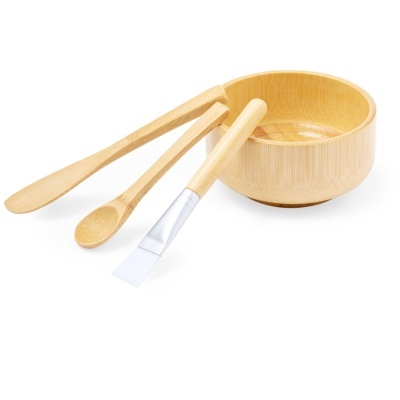 Conjunto de utensílios para cuidados de pele em bambu com tigela, espátulas e escova