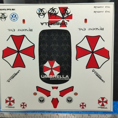 Folha de autocolantes da Umbrella Corporation para modelo, em fundo branco