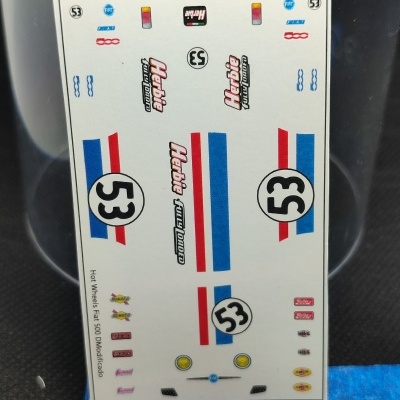 Folha de autocolantes para modelo Hot Wheels Fiat 500 D modificado com vários desenhos e logótipos