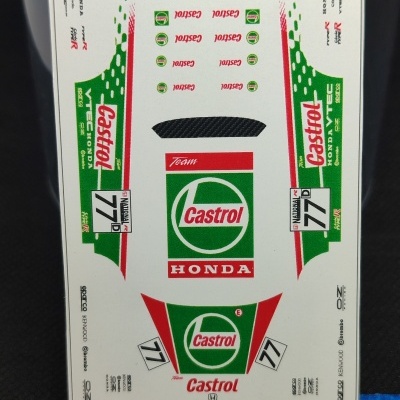 Folha de autocolantes para modelo Hot Wheels Honda Civic EG com logotipos Castrol e Honda