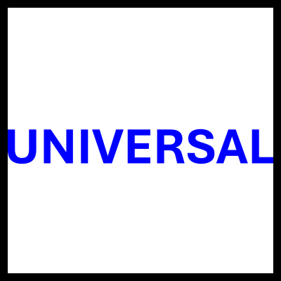 Texto azul UNIVERSAL em fundo branco