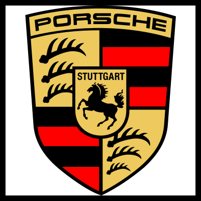 Emblema Porsche com cavalo preto e texto Stuttgart