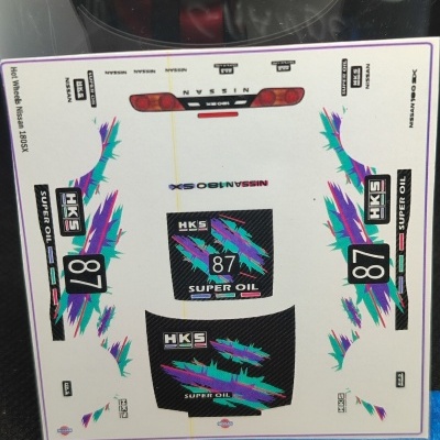 Folha de autocolantes para modelo Hot Wheels Nissan 180SX com padrões e logotipos
