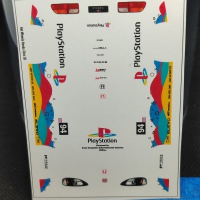 Folha de autocolantes coloridos para modelismo Honda Civic SI Hot Wheels com logos PlayStation e Honda