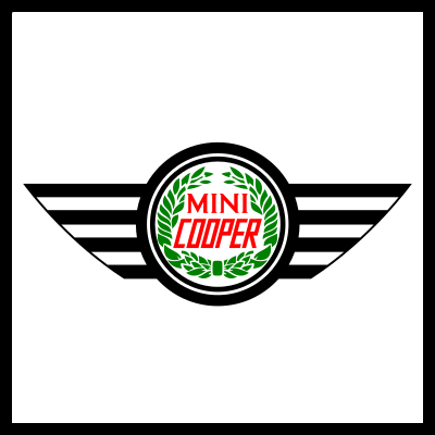 Logotipo MINI COOPER com asas preto e branco e coroa verde