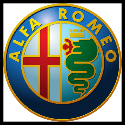 Emblema circular ALFA ROMEO com cruz vermelha e serpente verde