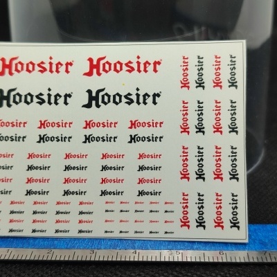 Folha de autocolantes com a palavra Hoosier em vários tamanhos e estilos