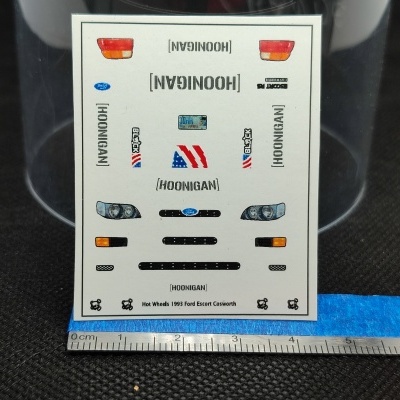 Folha de autocolantes para modelo de carro Hot Wheels 1993 Ford Escort Cosworth