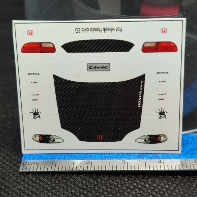Folha de autocolantes Honda Civic com faróis e padrões de fibra de carbono